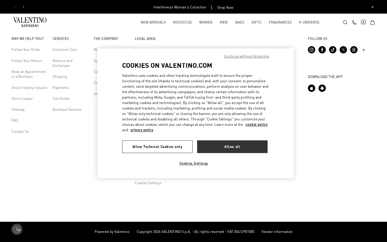 Valentino US Online Boutique: the Maison Valentino official site screenshot