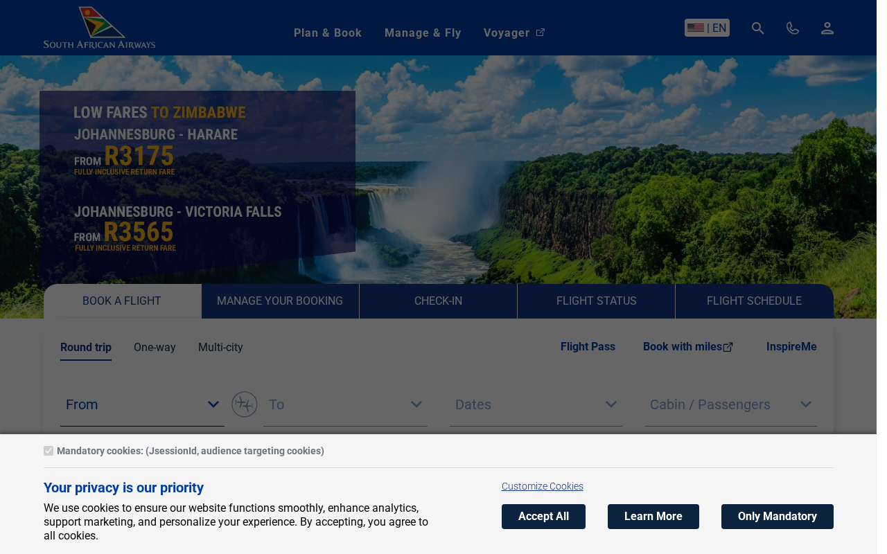 FlySAA South African Airways screenshot