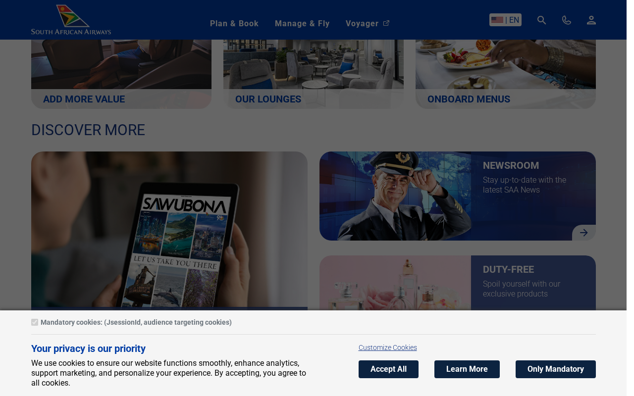 FlySAA South African Airways screenshot