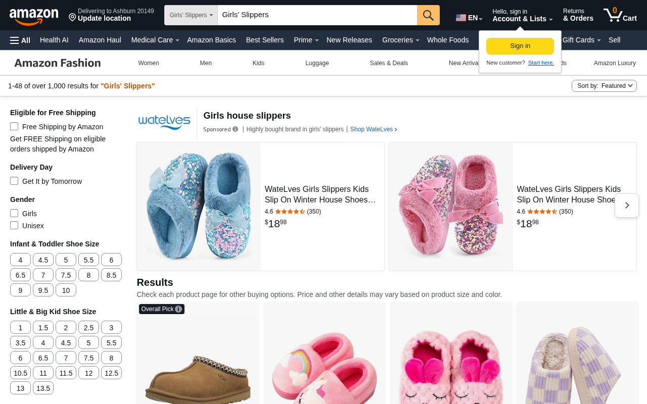 1-48 of over 1,000 results for "Girls' Slippers" Sort by: Featured Price: Low to High Price: High to Low Avg. Customer R screenshot