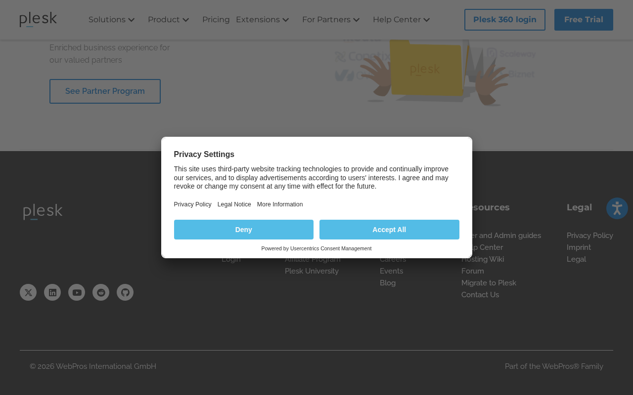 Plesk WebOps platform for app, site and hosting managementWeb Hosting & Server Management Platform screenshot