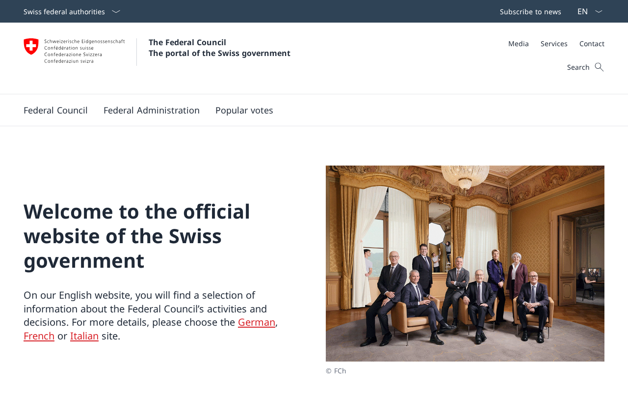 Welcome to the official website of the Swiss government screenshot
