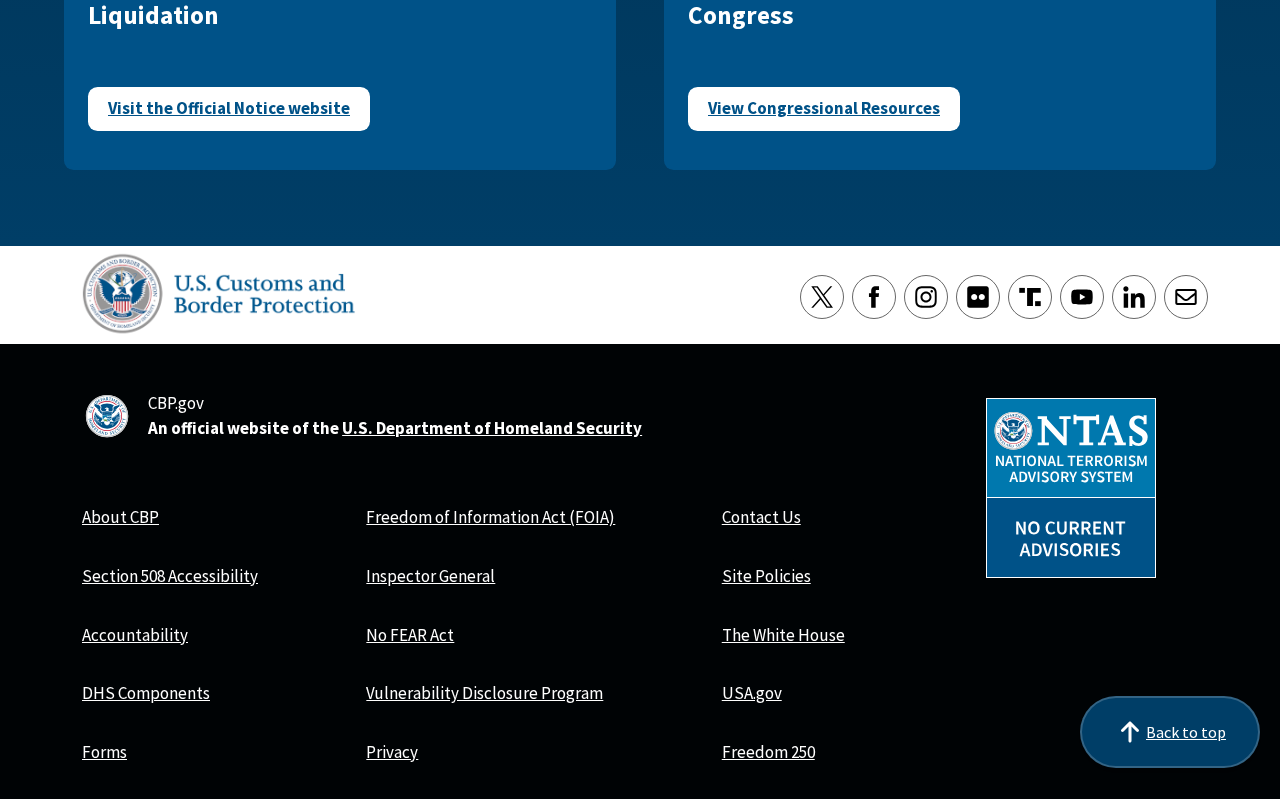U.S. Customs and Border Protection screenshot