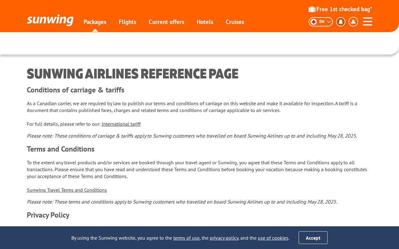 Sunwing Airlines: Terms, Conditions & Air Passenger Rights screenshot